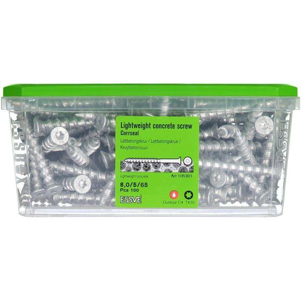 Шуруп ESSVE CORRSEAL для легкого бетона, 8*65 полукругл.TX30 (100 шт/уп) (4 шт/ящ) 000001138 фото
